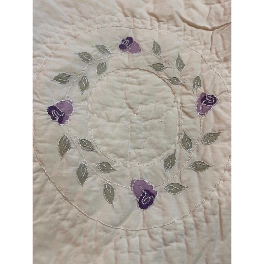 Cottagecore Lavender Floral Embroidered Wreath Design Patchwork Quilt Queen Size - Picture 6 of 11